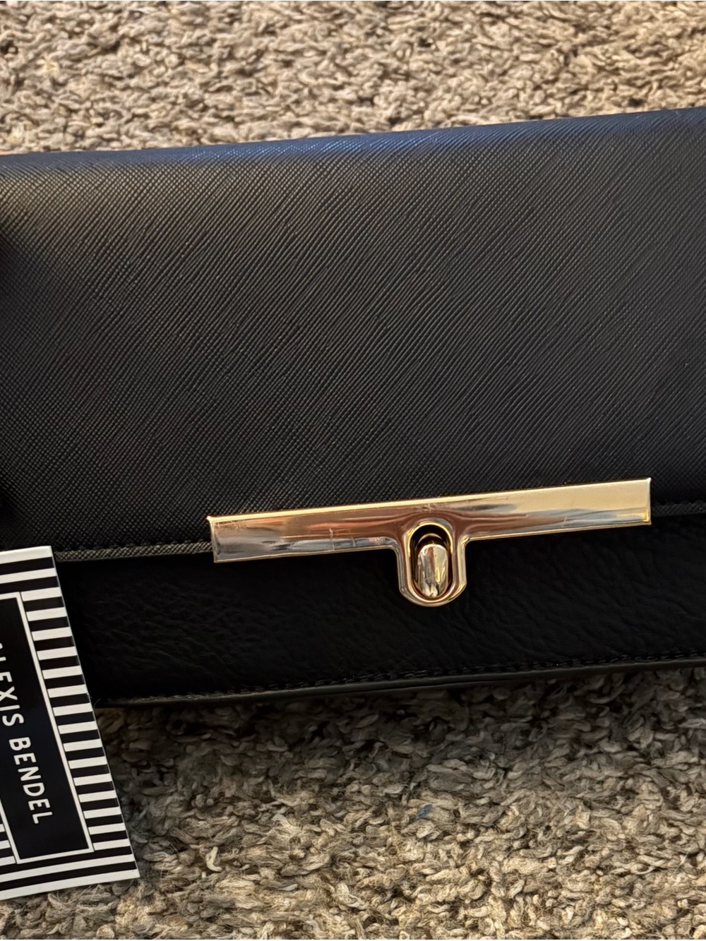 Alexis Bendel Black Faux Leather Clutch Crossbody Purse with Gold Accents NWT